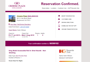 screenshot of my reservation confirmation for a roll-in shower room