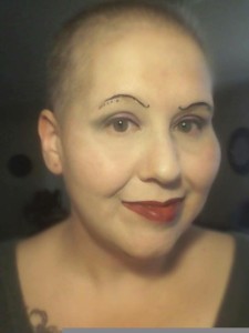 Brandy's creative eyebrow art during cancer treatment.