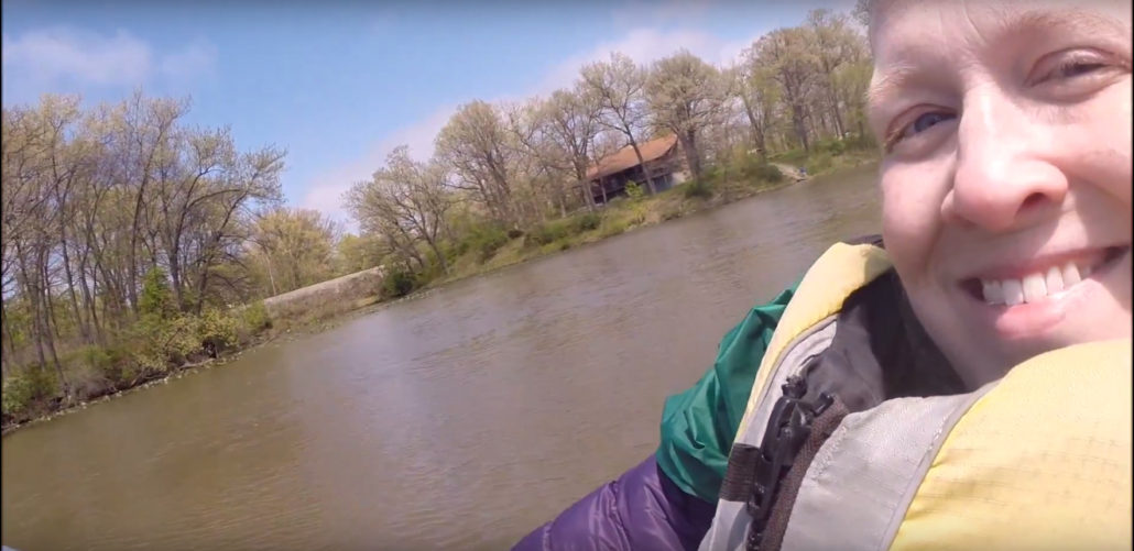 Karin paddling a canoe on Lake George. May 5, 2016.