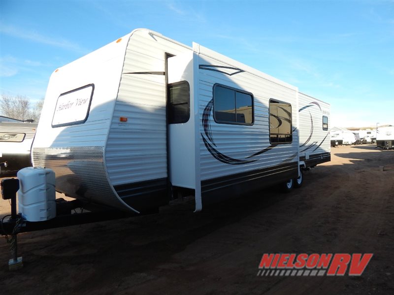 Slide-out on a Harbor View wheelchair accessible travel trailer.