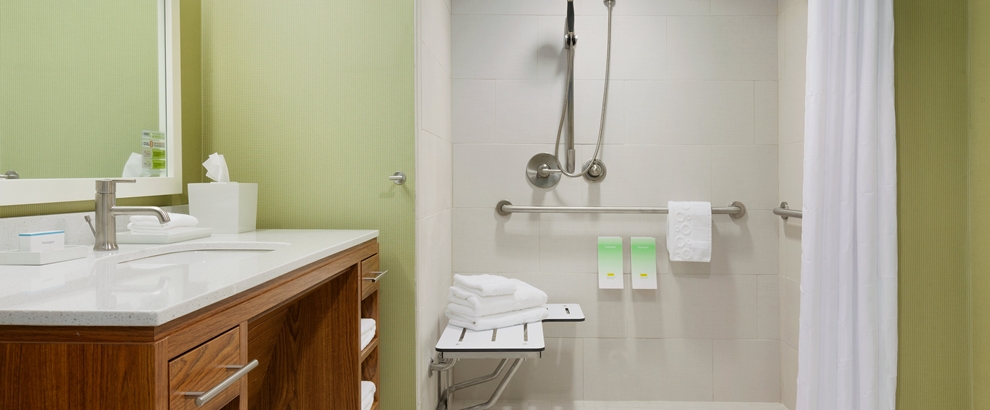 Wheelchair accessible hotel room shower.