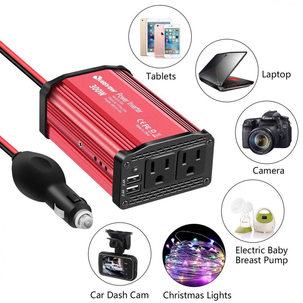 Wheelchair travel essential item -- an inverter for charging devices in your van.