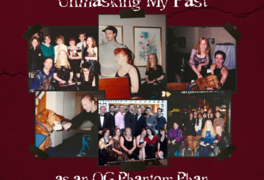 Photo collage featuring cast members and phans from The Phantom of the Opera in the 1990s.